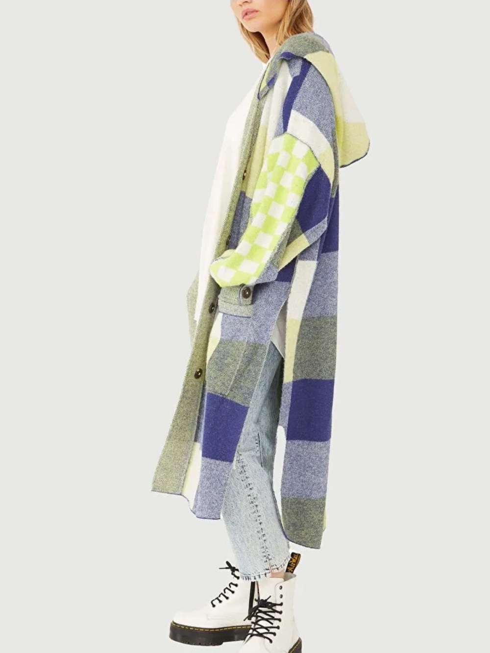 Free People South Bend Cardi Plaid Hooded Duster M NWOT - Picture 2 of 7